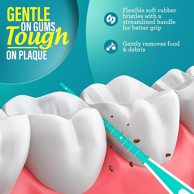 GuruNanda Interdental Picks (Pack of 200), Super Soft & Flexible Rubber Bristles, Dental Floss Picks to Remove Food Debris, Plaque & Go Gentle on Gums