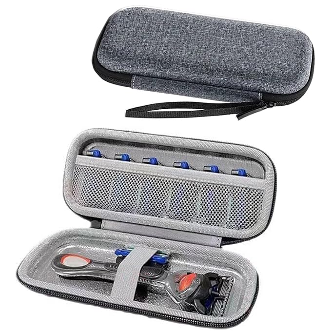 Razor Cover Travel Razor Case, Compatible with Gillette & Harrys, Razor Travel Case Razor Holder For Men Cord Travel Organizer, Zipper Carrying Bag (Grey)