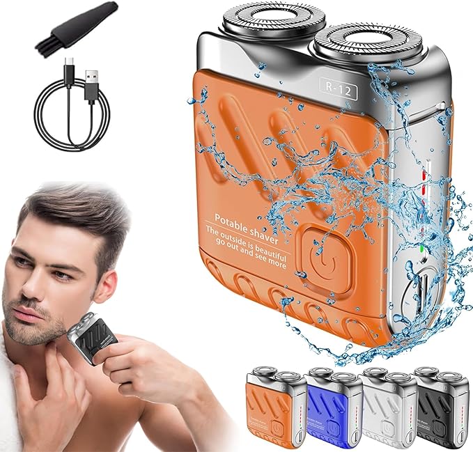 Skyworl Mini Shaver, Beard Shavers Portable Suitcase Design, Mini Portable Electric Shaver for Men Waterproof, Fast Charging Long Battery Life Double-Ring Magnetic Cutter (Orange)
