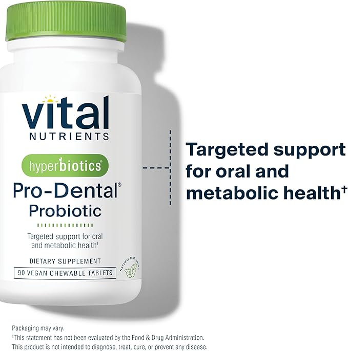 Hyperbiotics Vital Nutrients Pro Dental Probiotic | Clinically Studied BLIS K12 and M18 | Oral Probiotics for Bad Breath treatment for adults | Oral Health for teeth and gums | 90 Mint Tablets