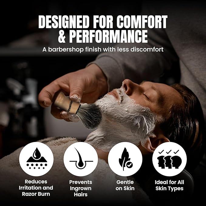 Gentleman Jon 100% Black Badger Hair Shaving Brush for Men – Premium Ergonomic Shave Lather Brush for Wet Shave Using Shaving Cream & Soap – Ideal for Safety Razor, Double Edge Razor & Straight Razors