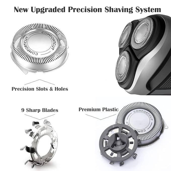 HQ8 Replacement Heads Compatible with Philip Aquatec Electric Shaver, HQ8 Heads Razor Blades New Upgraded for Aquatec Shavers HQ7100, HQ8160, AT810, PT720, PT860, 8892XL, 3-Pack & Brush