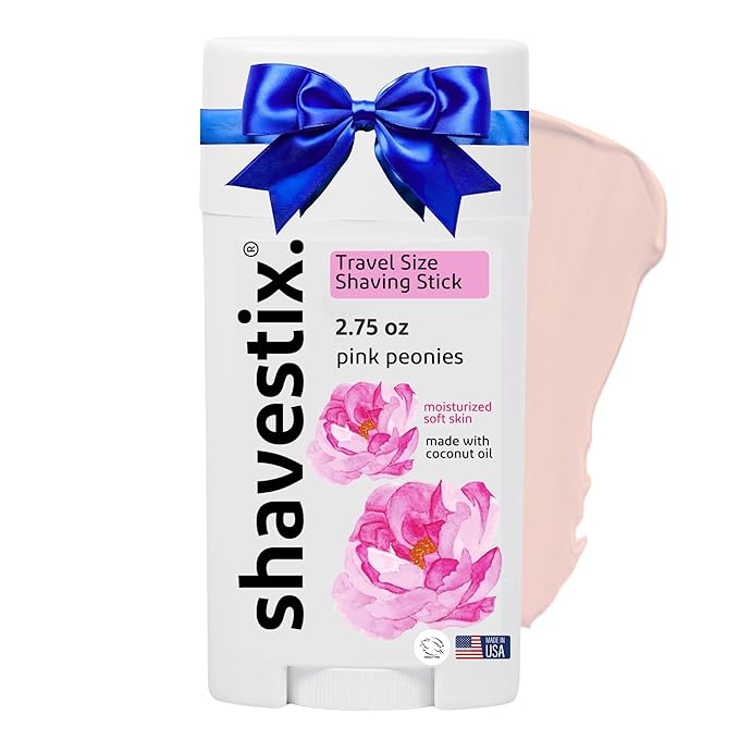 Shavestix Travel Size Shaving Stick 2.75 Oz | Pink Peonies Scented Shave Gel Bar Stocking Stuffers | Moisturizing Hair Removal Cream for Women & Men | Compact Shave Cream for All Skin, Razor Type