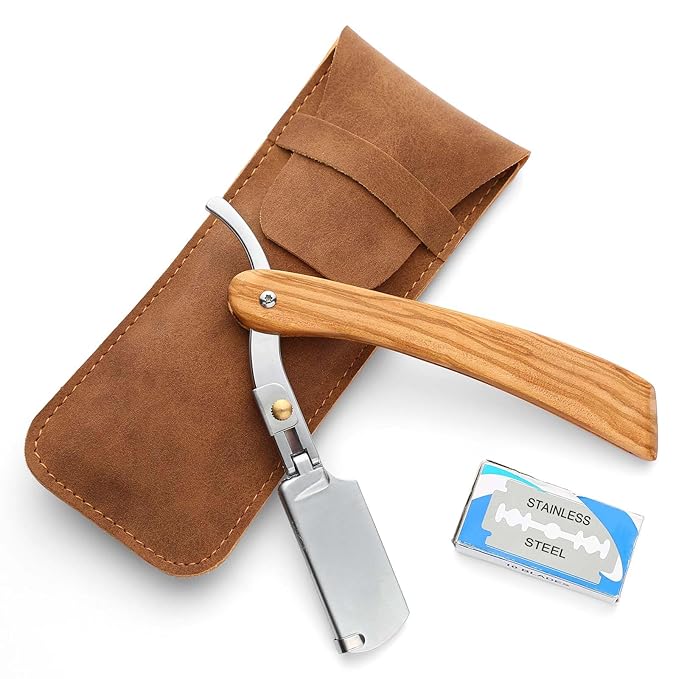 Anbbas Badger Shaving Brush,Stand,Shaving Soap and Bowl,Straight Razor with Bag,10pcs Blades,7in1 Kit for Men Close Shave