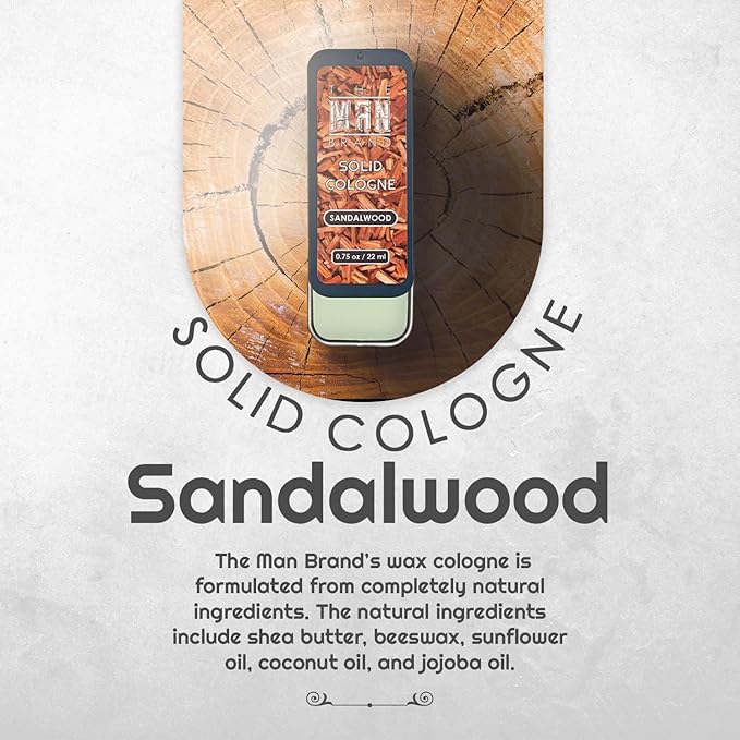 Sandalwood Solid Cologne, Men's Sandalwood Perfume Balm in Vintage Slide Tin, (0.75 Ounce)