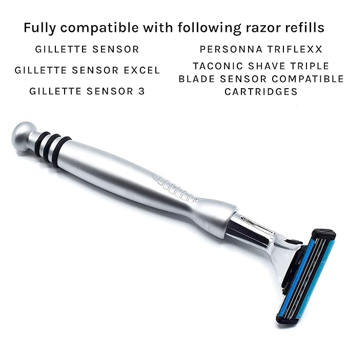 Taconic Shave, Gillette Sensor & Sensor Excel Compatible Heavyweight Triple Blade Pivot Head Razor, Includes 1 Preloaded Blade - Delivers a Smooth, Close & Comfortable Shave