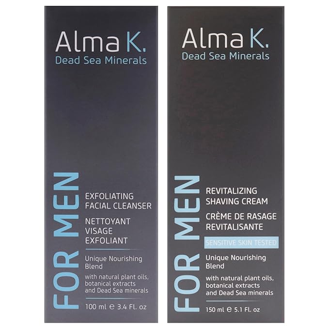 Exfoliating Facial Cleanser and Revitalizing Shaving Cream Kit by Alma K for Men - 2 Pc Kit 3.4oz Cleanser, 5.1 Shave Cream