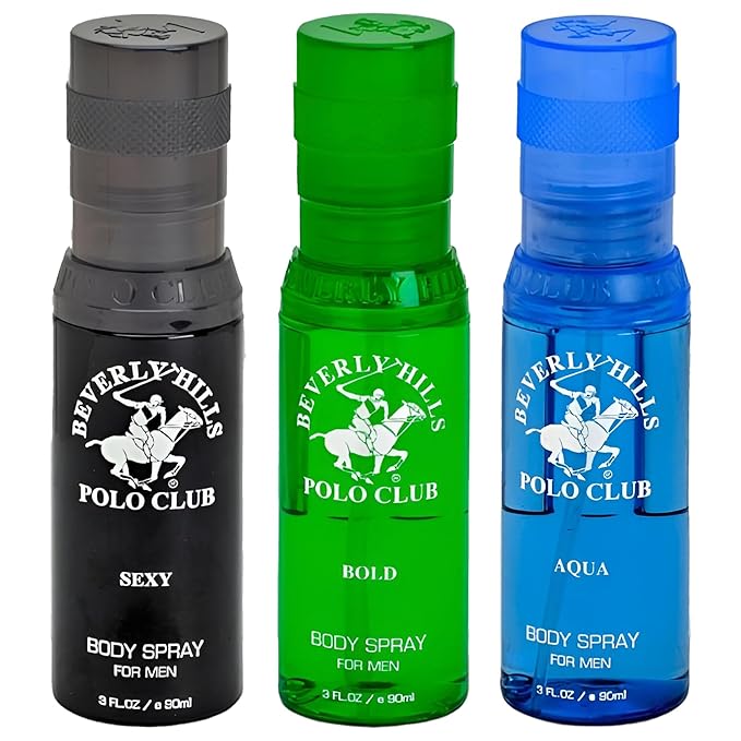Beverly Hills Polo Club Men's Body Spray Collection Gift Set - 3 Distinct Luxury Designer Scents for Elevated Daily Confidence & All-Day Freshness, 3 x 3 oz