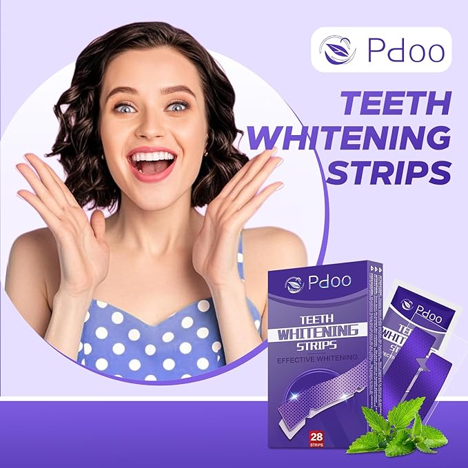 Teeth Whitening Strips 14 Treatments - 14 Days Treatment with Non-Slip & Enamel-Safe & No-Sensitivity, Teeth Whitening Kit for Coffee, Wine Stains Removal Fastly (28 Strips - Purple)
