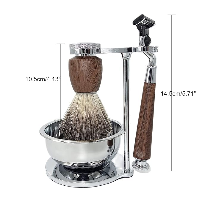 Luxury Safety Razor Shaving Kit for Men,with Shaving Bowl,Badger Hair Brush,Shaving Stand and Manual Razor Compatible with 3-Layer Razor Cartridge,Unique Wet Shave Set Gift for Men