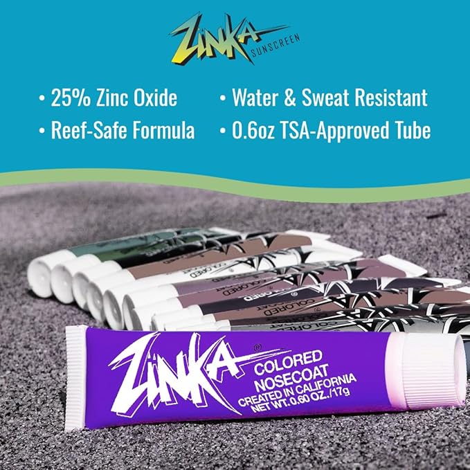 Zinka Colored Zinc Oxide Sunblock – High Zinc Formula for Nose and Face, Water & Sweat Resistant, Purple