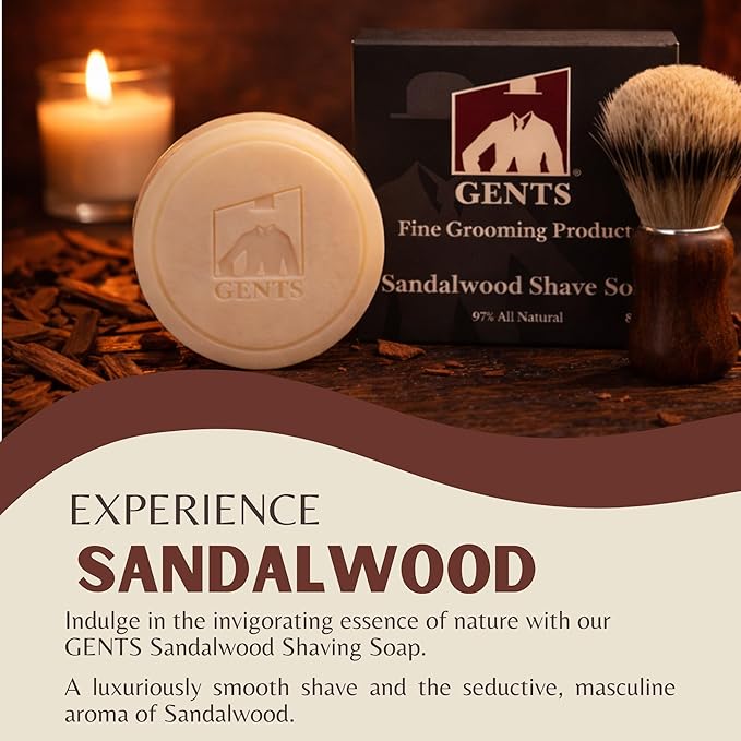 G.B.S Men's Shaving Soap 97% All Natural Enriched With Shea Butter and Glycerin, Creates Rich Lather Form, 3 Oz Each Pack of 2 (1 Sandalwood Round Shaving Soap, 1 Bay Rum Shaving Soap)