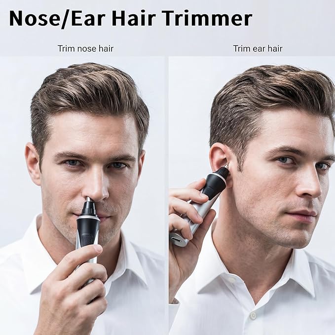 Electric Nose Hair Trimmer for Men, 2026 Professional 2 in 1 Painless Rechargeable Nose and Ear Hair Clipper, IPX7 Waterproof, Type-C Fast Charging, 6-Month Battery Life,Nose Hair kit(Gray)