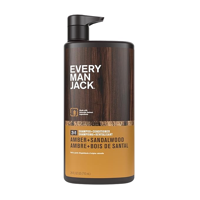 Every Man Jack 2-in-1 Daily Shampoo + Conditioner - Amber + Sandalwood | Nourishing For All Hair Types, Naturally Derived, Cruelty-Free Shampoo and Conditioner Set for Men | 24oz -1 Bottle