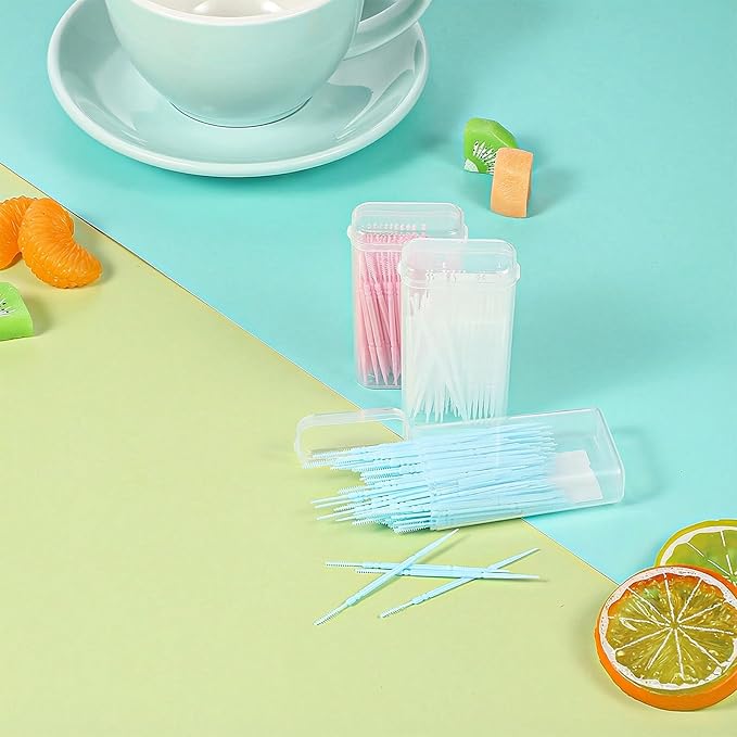 500pcs Double Head Dental Floss Interdental Brush 2-in-1 Disposable Plastic Multicolor Dental Pick Braces Cleaner Brush Oral Care Toothpicks (5 Pack, 100pcs/Box)
