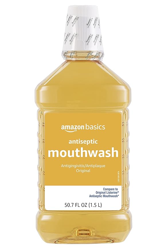 Amazon Basics Antiseptic Mouthwash, Original Flavor, Fights Plaque and Gingivitis, 1.5 Liter, 50.7 ounce (Pack of 1) (Previously Solimo)