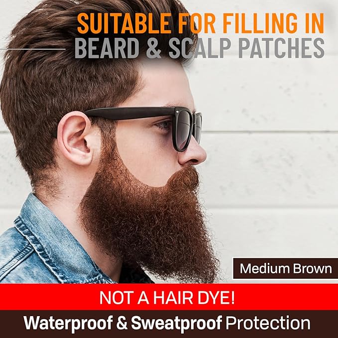 Beard Pen Filler for Men - Barber Styling Grooming Pencil - Waterproof, Sweat Proof, Long Lasting Solution with Natural Finish - Cover Beard and Scalp Patches in Seconds - Medium Brown 2 Pack