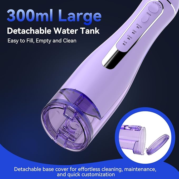 Water flossers for Teeth Pick, Portable Oral Irrigator Dental with 4 Modes 5 Jet Tips, IPX7 Rechargeable Water Tooth Flosser for Braces Sensitive Gum Care, 300ml Tank for Home Travel Use