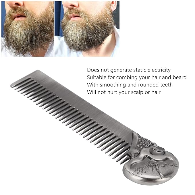 Metal Beard Comb for Men, 5.79 inch Pocket Comb, Zinc Alloy Mens Hair Combs, Protable Mustache Combs for Men, Retro Texture Brush Mens for Hair Beard Salon, Oil Hair Styling