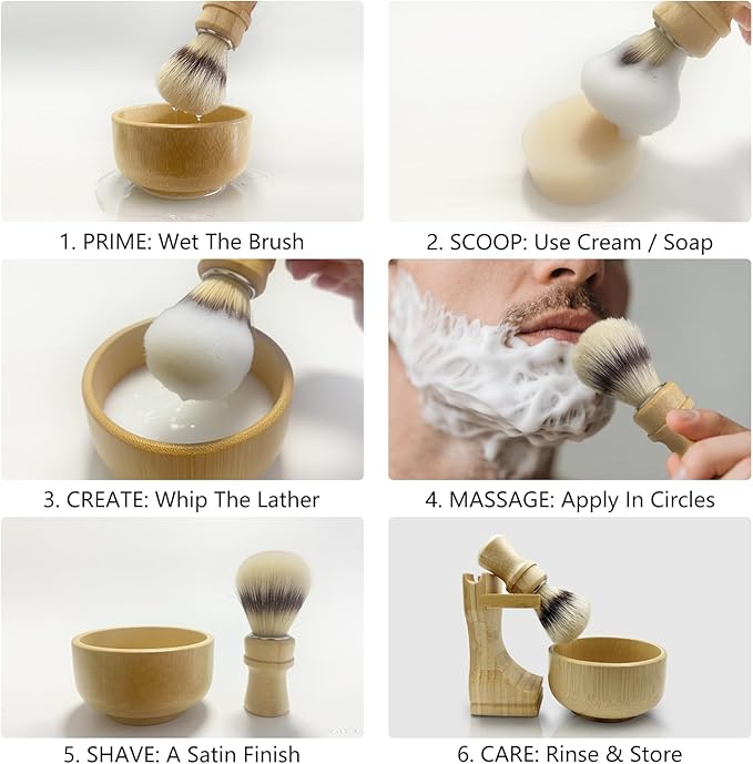 Men's Shaving Kit with Natural Boar Bristle Shaving Brush, Pure Bamboo Shaving Brush Stand with Bowl | Complete Wet Shaving Set for Smooth & Luxurious Shave