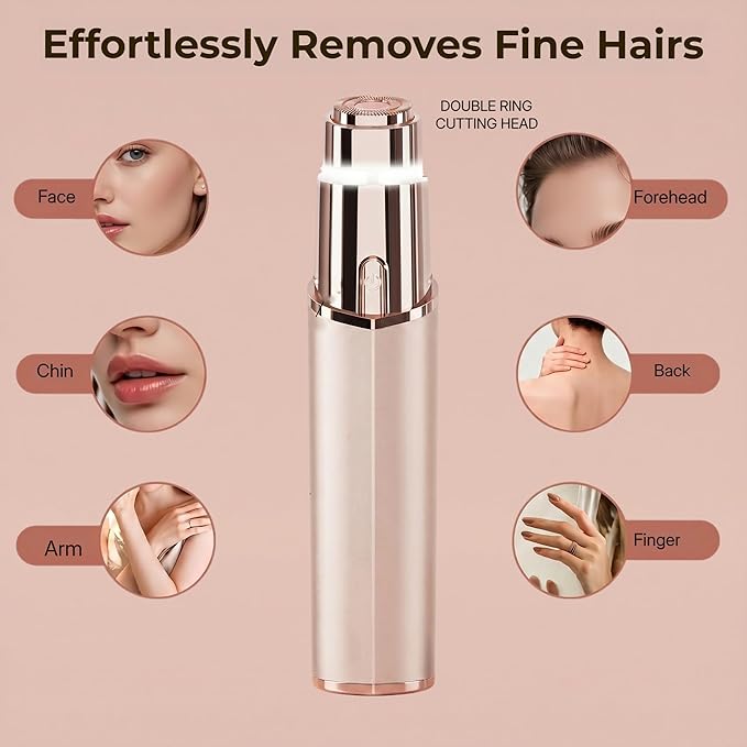 Facial Hair Remover for Women 2 in 1 Painless Hair Trimmer for Eyebrow & Nose USB Rechargeable Facial Shaver with LED Light Portable Face Razor for Lip & Chin