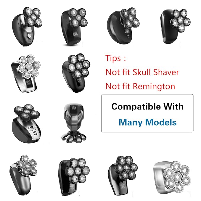 6 Blades Shaver Replacement Heads Electric Razor Blade Replacement Blades for Bald Men Shaver Replacement Blade with Blade Cover (Black)