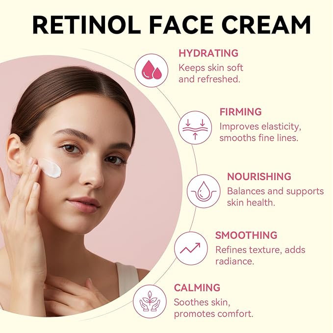 Retinol Moisturizer Cream with Hyaluronic Acid, Women Anti-age Cream, Beauty Hydrating Moisturizer for Wrinkle, Repair Dark Spots, Skin Tightening and Collagen Production, All Kinds of Skin, 1.76 oz