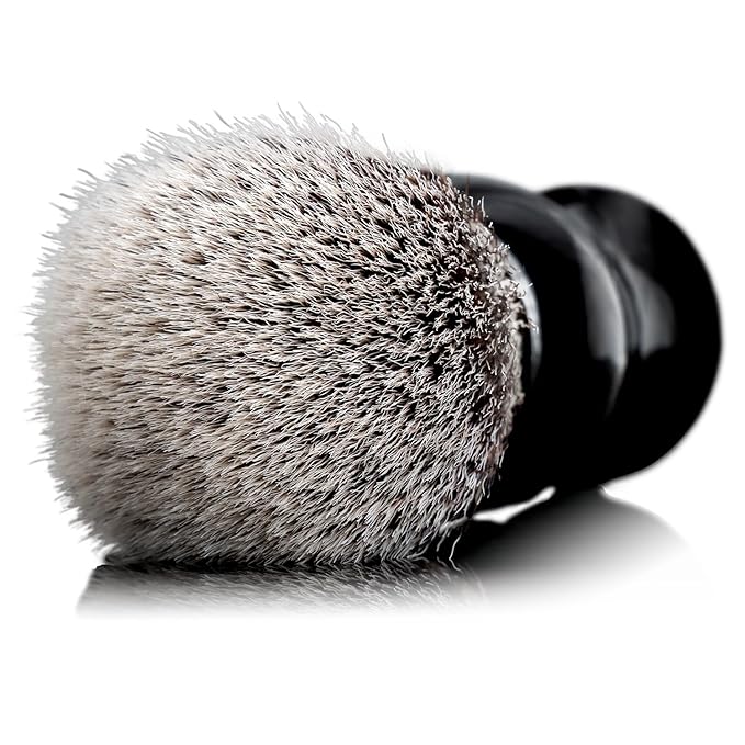 Lather & Wood Shaving Brush for Men- Premium 100% Synthetic Silvertip Hair - with Travel Case - Black Obsidian Acrylic Handle