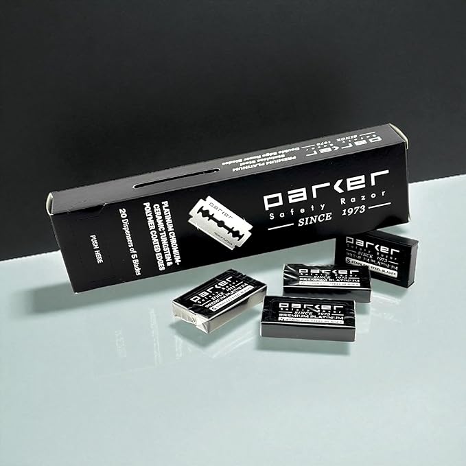 Parker 100‑Count Double Edge Safety Razor Blades – Premium Platinum‑Tungsten‑Chromium Coated Stainless Steel for Smooth, Long‑Lasting Shaves – Fits All DE Razors