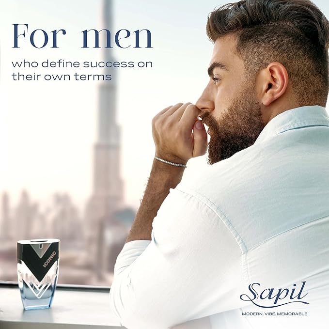 Sapil Iconic Eau de Parfum for Men –Long-Lasting Dubai Perfume–Woody Aromatic Scent with Lavender, Lemon, Patchouli & Vetiver–3.4 Oz (100ml)–Premium Arabic Perfume for Men, Gift for Any Occasion