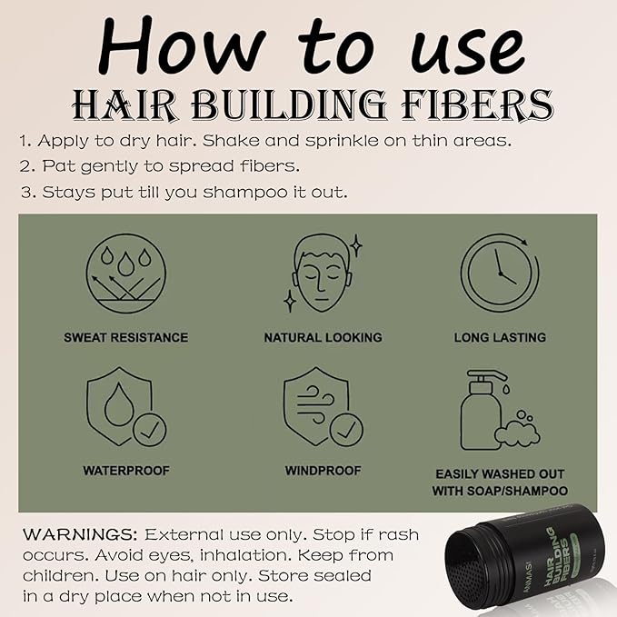 Black Hiar Building Fiber 22g, Hair Fibers for Thinning Hair, Fill In Fine or Thinning Hair Instantly Thicker Fuller Look, Hair Fibers Black for Men & Women