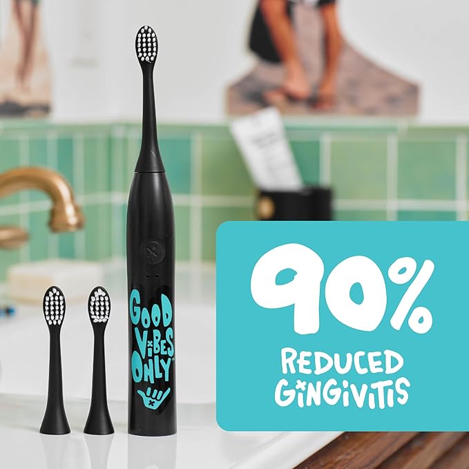 Made by Dentists Sonic X Electric Toothbrush – Rechargeable Kids Sonic Toothbrush, 8X Plaque Removal, 2 Speed Modes, 2-Minute Timer 6 Brush Heads Included, Tweens Ages 7+, Good Vibes Only Edition