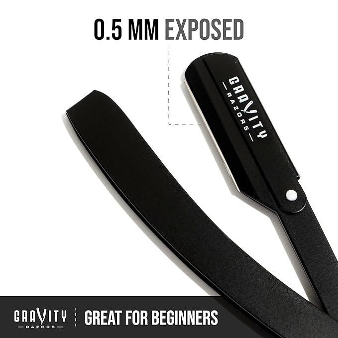 GRAVITY RAZORS Professional Straight Razor Kit – Minimal Exposure, Includes 10 Premium Blades, 0.5mm Exposed, Black