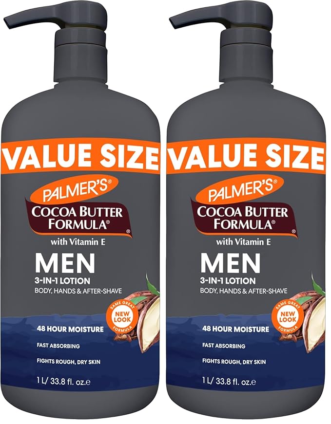 Palmer's Cocoa Butter Formula Men's 3-in-1 Fast Absorbing Face & Body Lotion, 33.8 oz. (Pack of 2)