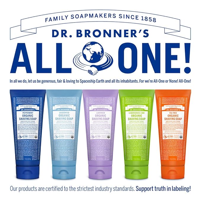 Dr. Bronner's Organic Shaving Soap– (Lavender, 7 Ounce)– Moisturizing Shave Soap for Men & Women– Certified Organic Sugar & Shikakai– For Face, Underarms & Legs