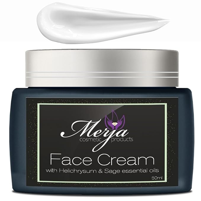 Merja Face cream with Helichrysum & Sage Essential Oils- Day and Night- Face cream with Collagen, Helichrysum oil and sage-Skin Care- Face Moisturizer -Premium Quality 50ml 1.7 oz (Pack of 2)