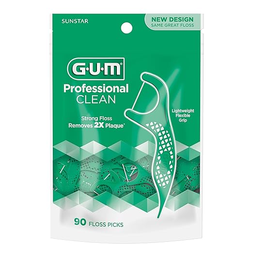 GUM Professional Clean Floss Picks - Extra Strong Shred-Resistant Floss, Easy Grip Handle - Dental Flossers for Adults - Fresh Mint Flavor, 90 Count (Pack of 3) 270 Total