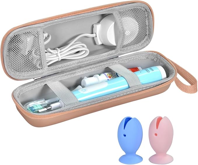 Travel Case for Oral-B/Oral-B Pro/Phlips Sonicare Electric Toothbrush with 2pcs Toothbrush Heads Cover Cap, Portable Hard Protective Storage Bag with Accessories Storage (Gold)