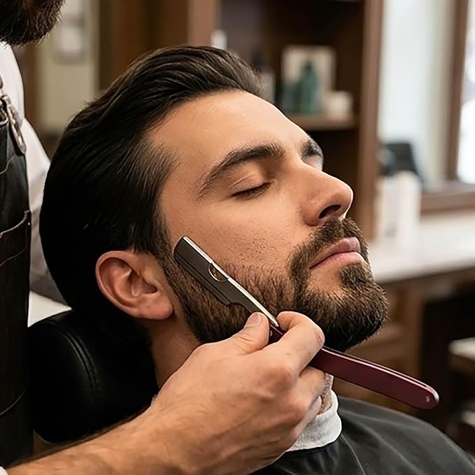 Professional straight razors for men, Stainless Steel straight edge razor for barber - Beard blade Barber Razor with Walnut Wood Handle, Shaving Razor & Beard blade line up razor for Men's