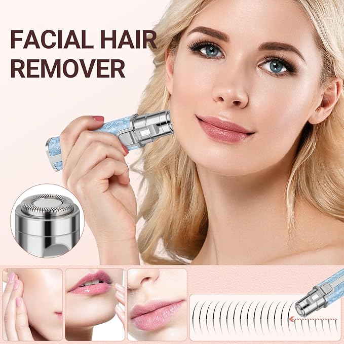 Facial Hair Removal for Women: 2-in-1 Rechargeable Nose Hair & Eyebrow Trimmer, Face Shaver with Built-in LED Light for Removing Chin, Upper and Lower Lip Area Peach Fuzz