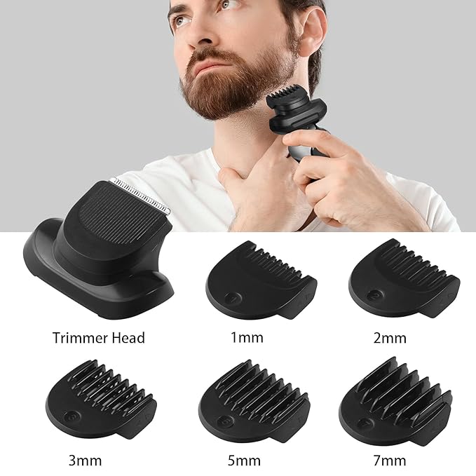 Beard Trimmer Attachment for Braun Series 5, 6 and 7 Electric Razors - 1 Replaement Trimmer Head + 5 Combs for Shaver 5018s, 5020s, 5050cs, 6075cc, 6020s, 6072cc, 7071cc, 7075cc, 7085cc, 7020s, 7027cs