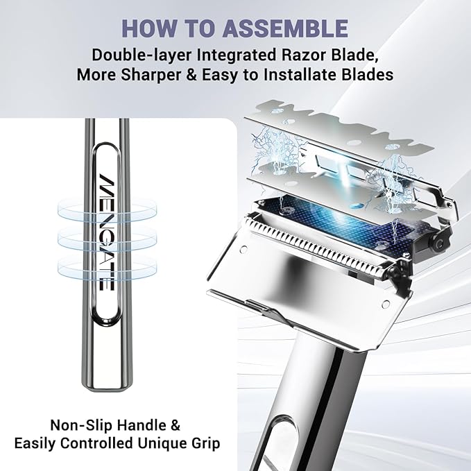 Adjustable 2-Blade Safety Razor Set with Magnetic Head for Men Women - with 10 Blades, Shave Brush - Precision Shaving, Reusable & Plastic-Free Shaver, for Beard, Head, Leg Shaving
