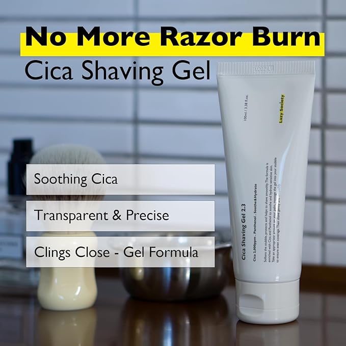 Lazy Society Cica Shaving Gel, Transparent, non-foaming soothing gel, enriched with Centella Asiatica, Aloe Vera and Panthenol for Skin Protection for all sensitive type skin 3.38 oz
