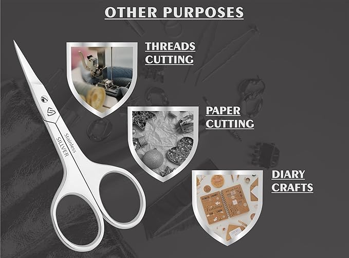 Nail Scissors Curved Professional for Women and Men, Facial Hair Small Grooming Scissors for Nail, Eyebrows, Nose Hair, Mustache, Beard, Eyelashes, Dry Skin - Manicure Scissors