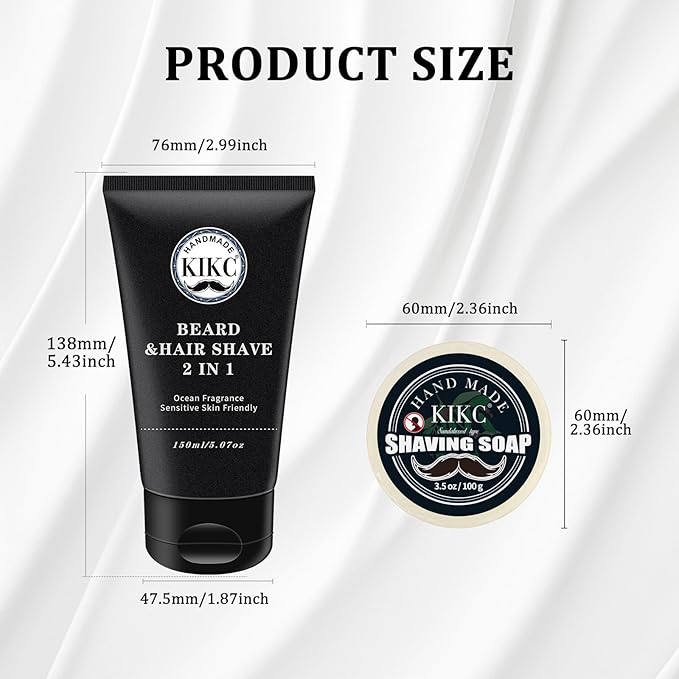 Shaving Soap and Shaving Cream Kit,Sandalwood Scent Shave Soap for Men,Shave Cream with Ocean Fragrance, a 3.5oz Soap, a 2 in 1 Shave Cream 150ml for Wet Shaving