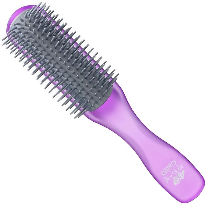 Kent AHGLO01 Airhedz Glo Purple Half Round Narrow Detangling Hair Brush - 9 Row Ionic Anti Static Non Scratch Long Nylon Bristle Great for Detangling and Smoothing Medium to Long Length Hair