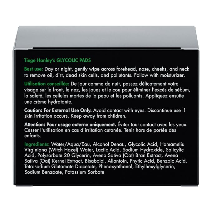 Tiege Hanley Glycolic Acid Pads for Men, Exfoliating Face Cleansing Pads for Forehead, Nose & Cheeks, Facial Wipes with Glycolic, Salicylic & Lactic Acid, Men’s Skin Care, 30 Count