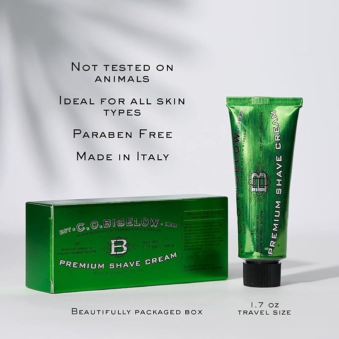 C.O. Bigelow Travel Shaving Cream, 1.7 oz Mens Shaving Cream with Eucalyptus Oil for Sensitive Skin & All Skin Types, Travel Size