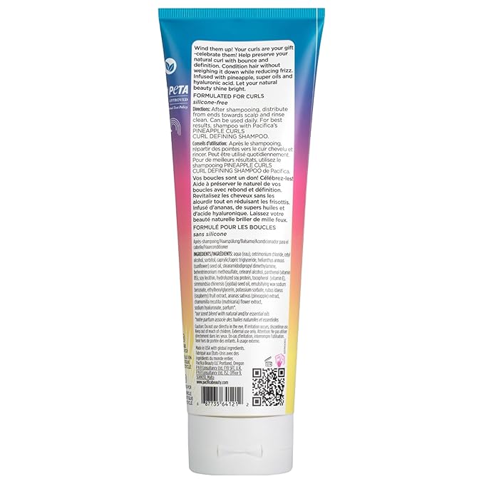Pacifica Beauty, Pineapple Curls Defining Natural Conditioner, For Curly, Coily and Textured Hair Types, Pineapple Scent, Sulfate Free and Silicone Free, 100% Vegan and Cruelty Free