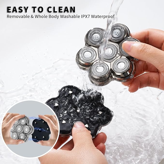 Magnetic Head Shaver Replacement Heads 7 Double Ring Waterproof Rotary Razor Blades for Bald Men Compatible with Freebird wyklaus shpavver (Silver)